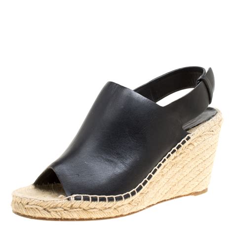 celine black leather espadrille wedges|SANDALS WOMEN .